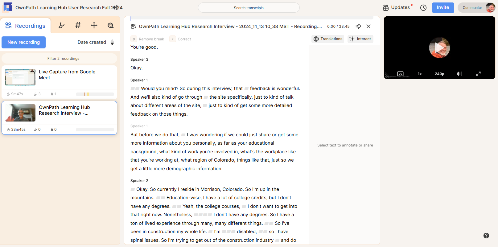 LMS User Interview Reduct